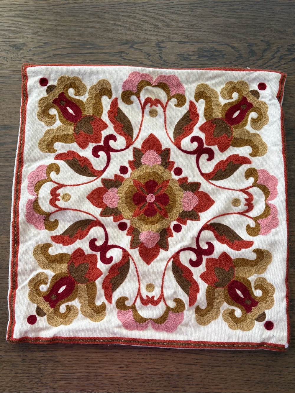 Embroidered Floral Square Pillow Case